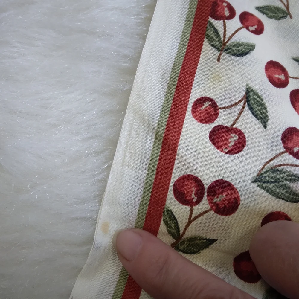 FABRIC PILLOW PANELS with border, 3 Cherry Baskets, 3 Teapots